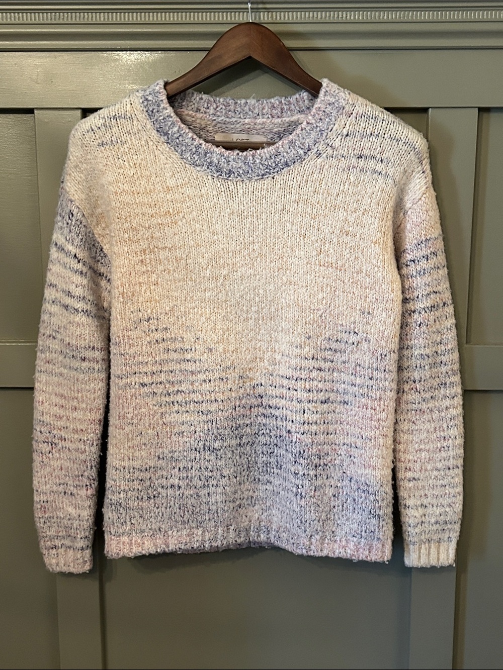 Loft Marled Knit Sweater Crew Neck Pastel Purple Pink Cream Size XS